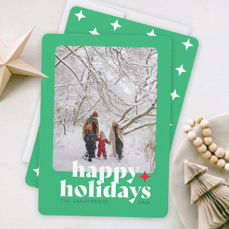 Modern Bold Photo Green Graphic Type Holiday Card