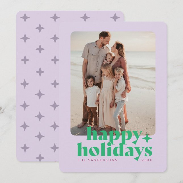 Modern Bold Photo Lavender Purple Graphic Holiday Card (Front/Back)