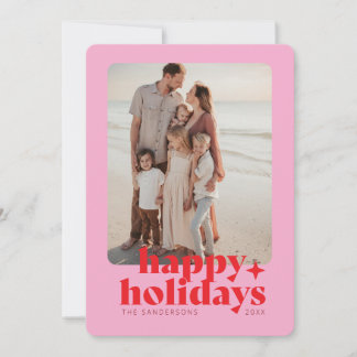 Modern Bold Photo Pink and Red Graphic Type Holiday Card