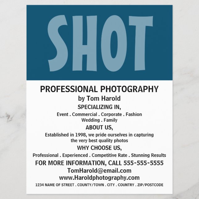 Modern Bold, Photography, Photographer Hire Flyer (Front)