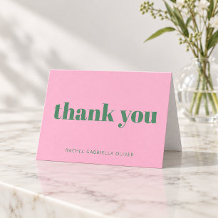 Modern Bold Pink Green Personalised Bat Mitzvah Thank You Card