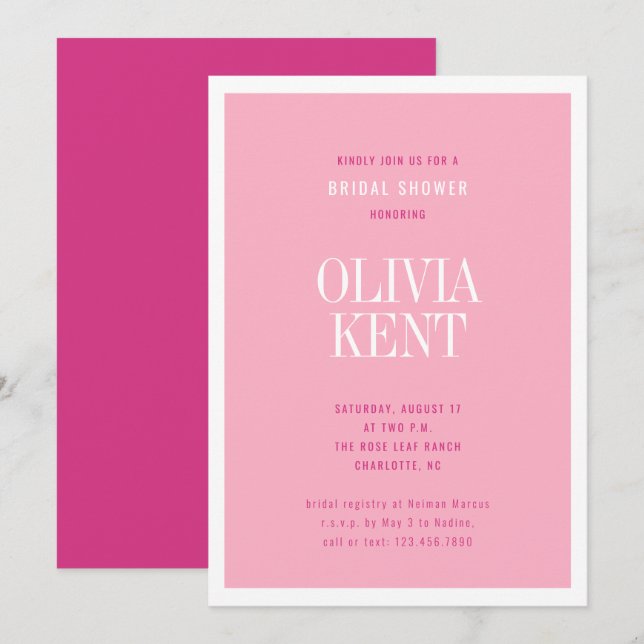 Modern Bold Pink Magenta Wedding Bridal Shower Invitation (Front/Back)