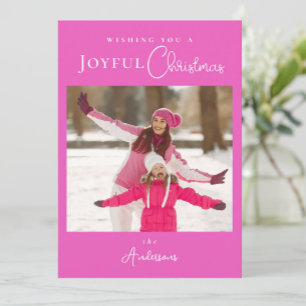 Modern Bold Pink Merry Christmas Photo Holiday Card