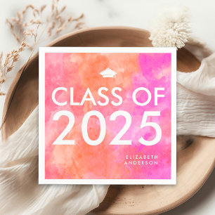 Modern Bold Pink Orange Graduation Party Napkin