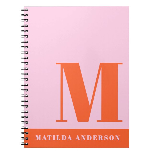 Modern bold pink orange Monogram custom Notebook (Front)