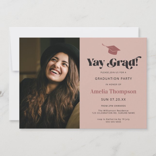 Modern Bold Pink Photo Graduation Party  Invitatio Invitation (Front)