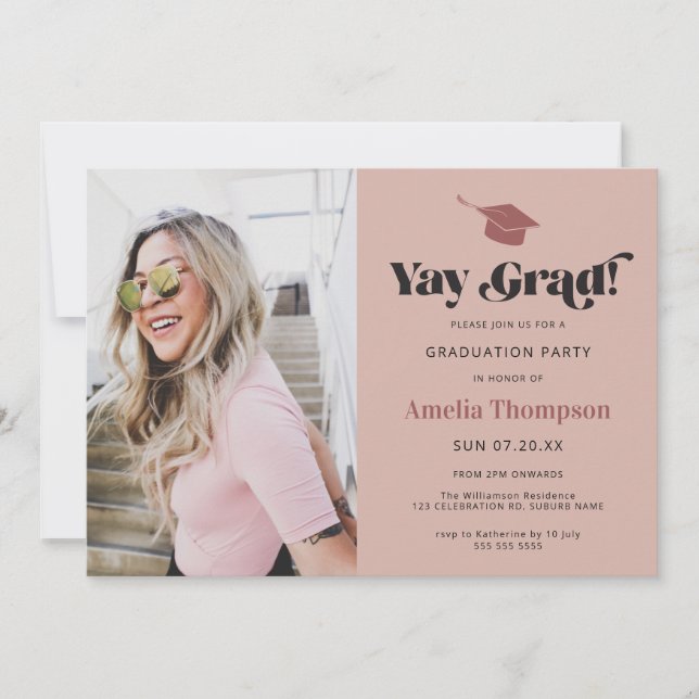 Modern Bold Pink Photo Graduation Party  Invitation (Front)