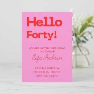 Modern Bold Pink Red Birthday Invitation