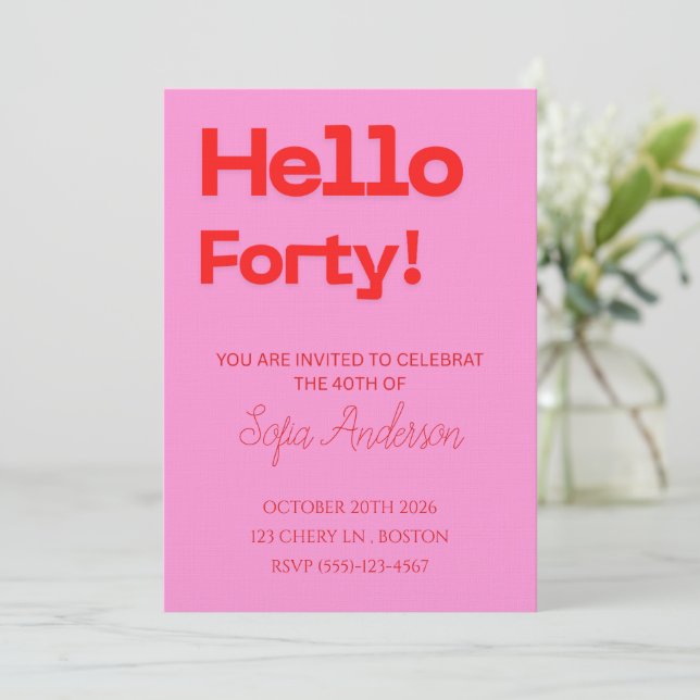 Modern Bold Pink Red Birthday Invitation (Standing Front)