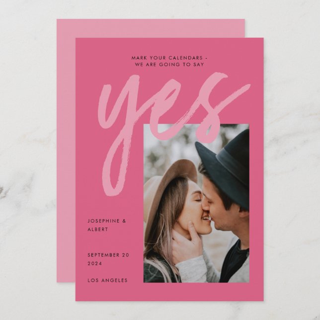 Modern Bold Pink Rose Big Script Photo Wedding Save The Date (Front/Back)