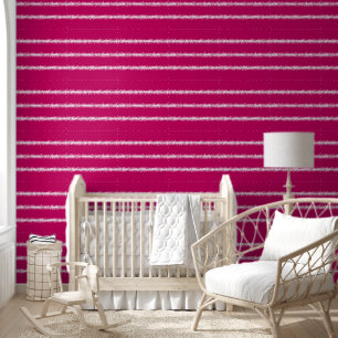 modern Bold Pink White Splatter Stripes Pattern Wallpaper