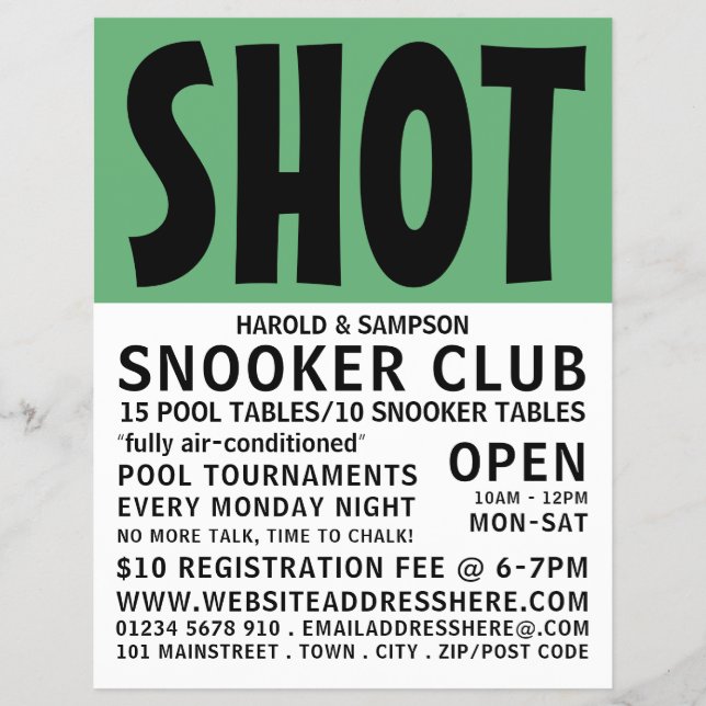 Modern Bold, Pool Club, Snooker Club Advertising Flyer (Front)