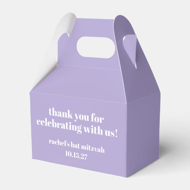 Modern Bold Purple Bat Mitzvah Custom Thank You Favour Box (Front Side)