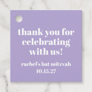 Modern Bold Purple Bat Mitzvah Custom Thank You Favour Tags