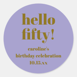 Modern Bold Purple Gold 50th Birthday Custom Classic Round Sticker