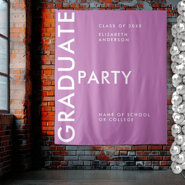 Modern Bold Purple Personalise Graduation Backdrop Tapestry (Creator Uploaded)