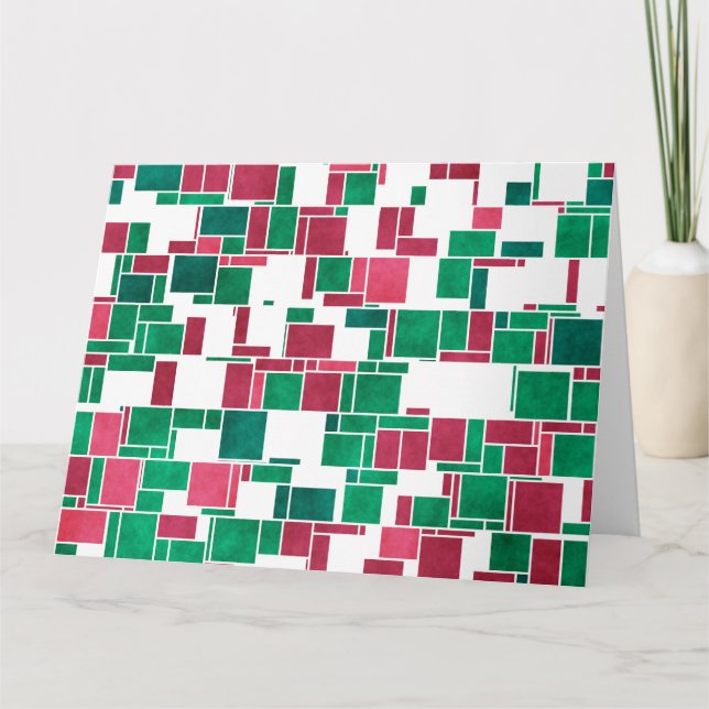 Modern Bold Red and Green Christmas Mondrian Card (Front)