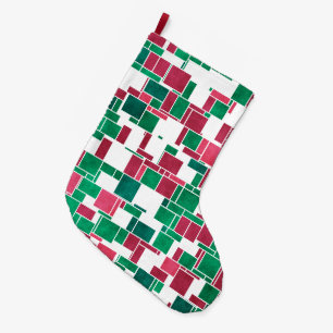 Modern Bold Red and Green Christmas Mondrian Large Christmas Stocking