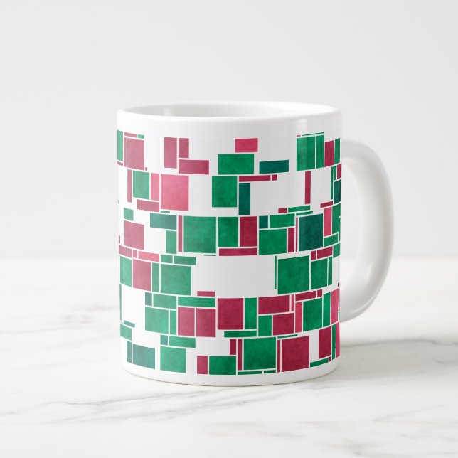 Modern Bold Red and Green Christmas Mondrian Large Coffee Mug (Front Right)