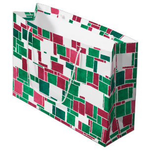 Modern Bold Red and Green Christmas Mondrian Large Gift Bag
