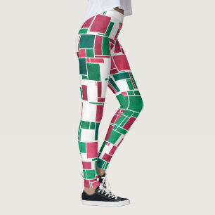 Modern Bold Red and Green Christmas Mondrian Leggings