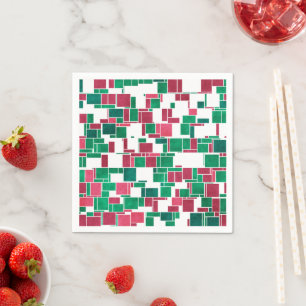 Modern Bold Red and Green Christmas Mondrian Napkin