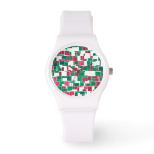 Modern Bold Red and Green Christmas Mondrian Watch