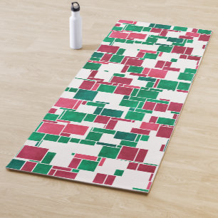 Modern Bold Red and Green Christmas Mondrian Yoga Mat