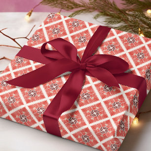 Modern Bold Red Floral Christmas Pattern Wrapping Paper