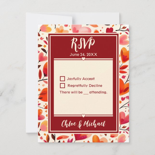 Modern Bold Red Heartfelt Blooms RSVP Card (Front)