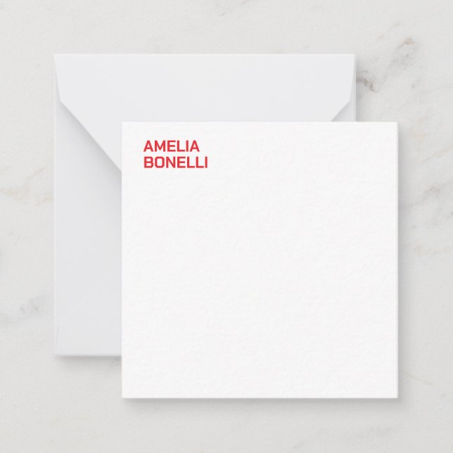 Modern Bold Red Name Minimalist Professional Card (Front)