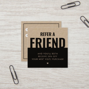 Modern Bold Refer a Friend Kraft Paper Referral Square Business Card