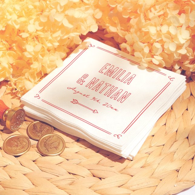 Modern Bold Retro Hand Drawn Cupid Wedding Napkin (Creator Uploaded)