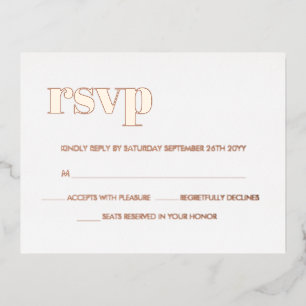Modern Bold Retro Lettering REAL Rose Gold RSVP Foil Invitation Postcard