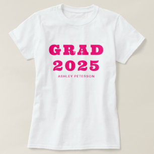 Modern Bold Retro Typography Hot Pink Graduation T-Shirt