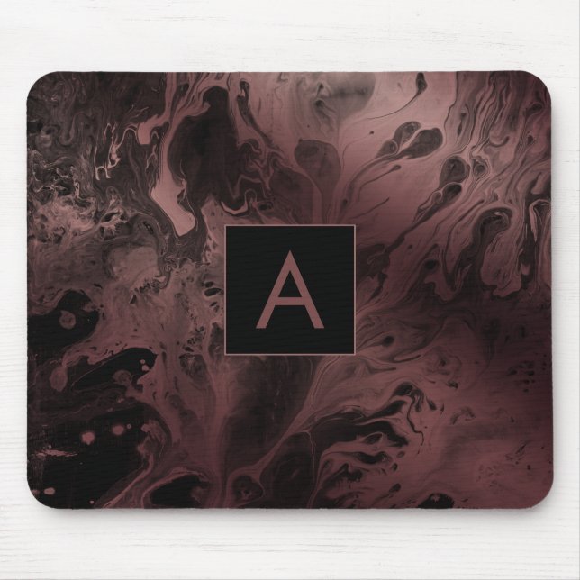 Modern Bold Rose Gold & Black Marble Monogram Mouse Mat (Front)