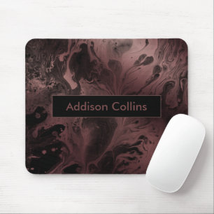 Modern Bold Rose Gold & Black Marbled Name Mouse Mat