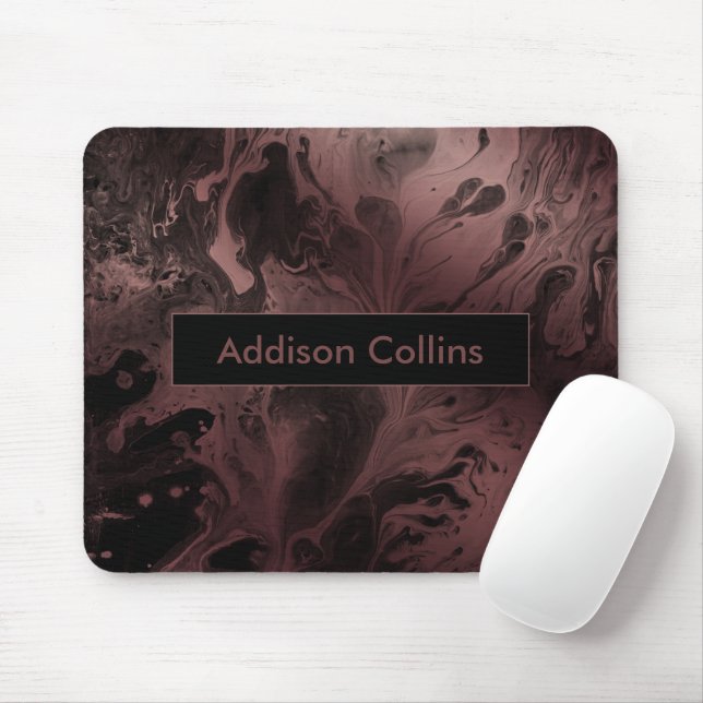 Modern Bold Rose Gold & Black Marbled Name Mouse Mat (With Mouse)