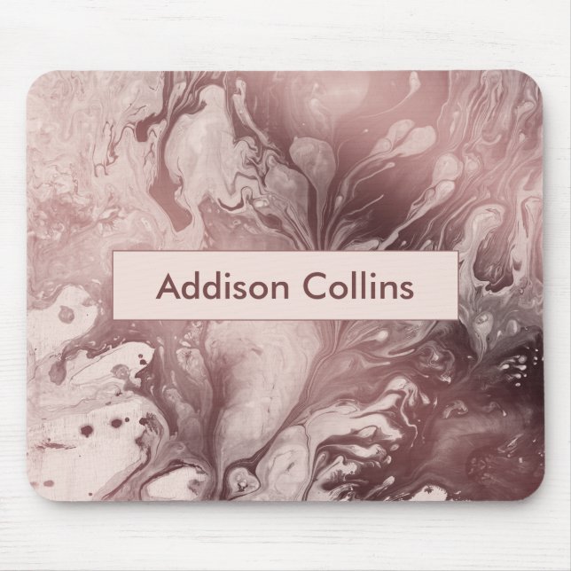 Modern Bold Rose Gold & Blush Marbled Name Mouse Mat (Front)