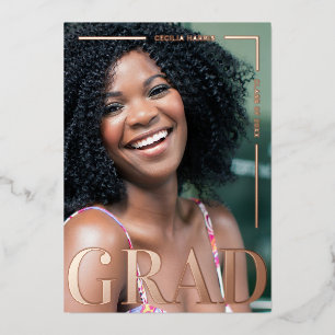 Modern Bold Rose Gold Grad Foil Invitation