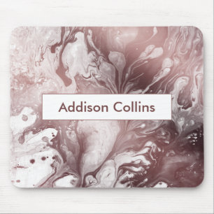 Modern Bold Rose Gold & White Marbled Name Mouse Mat