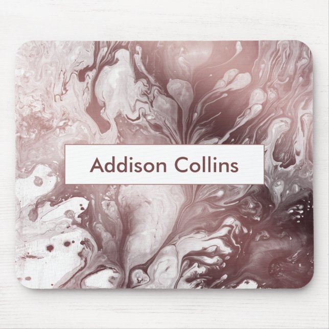 Modern Bold Rose Gold & White Marbled Name Mouse Mat (Front)