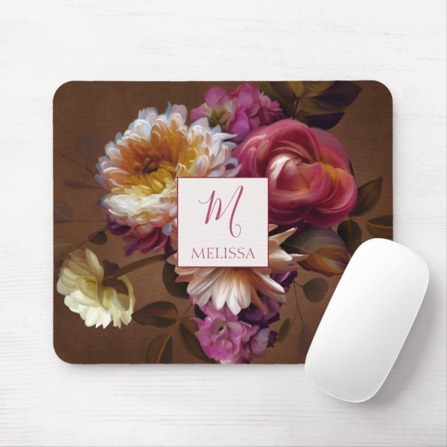 Modern Bold Rustic Floral | Monogram Gift Mouse Mat (With Mouse)