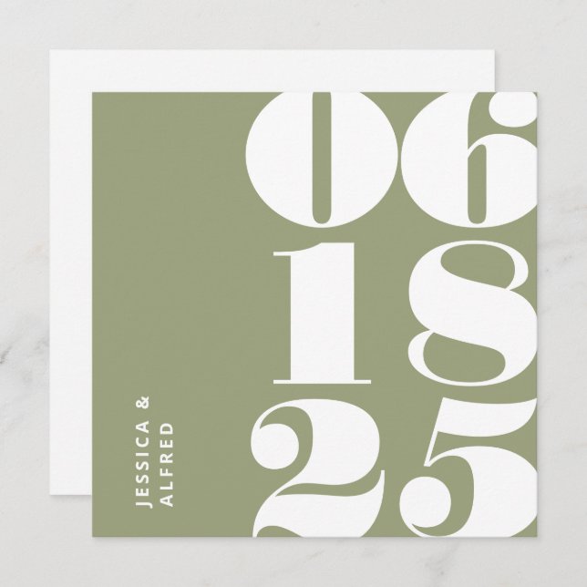 Modern Bold Sage Green Big Date Wedding Save The Date (Front/Back)