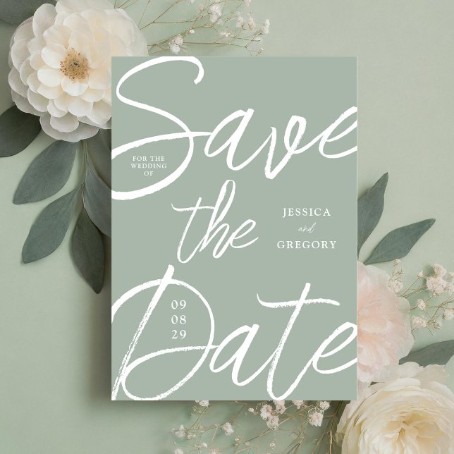 Modern Bold Sage Green Script Wedding Save The Date (Creator Uploaded)