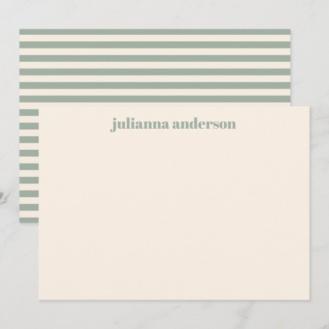 Modern Bold Sage Green Stripes Personalised Name  Card (Front/Back)