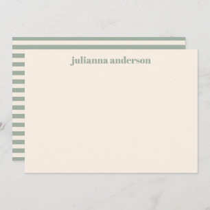 Modern Bold Sage Green Stripes Personalised Name  Card