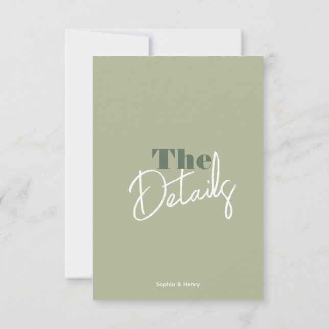  Modern bold Sage green Wedding Enclosure card (Back)
