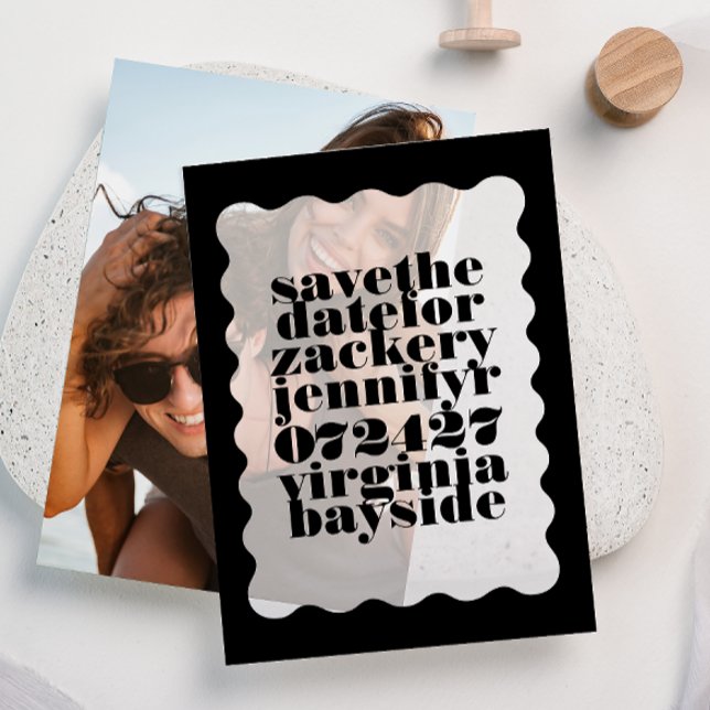 Modern Bold Scalloped Border Black Save The Date Vellum Invitations (Creator Uploaded)