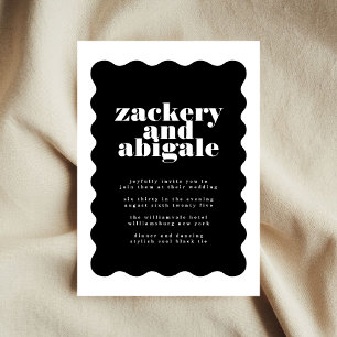 Modern Bold Scalloped Border Black White Wedding Invitation